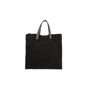 Set de geanta tote din piele intoarsa si etui Novara - Negru