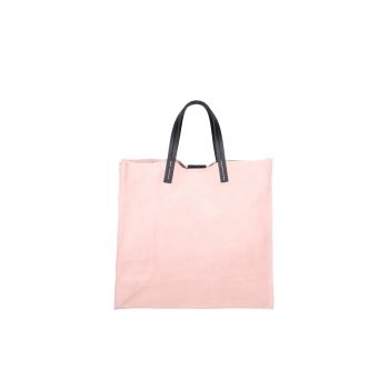 Set de geanta tote din piele intoarsa si etui Novara - Roz antichizat