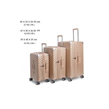 Set trolere extensibile  Trunk - policarbonat - 1 bagaj de cabina si 2 de cala - cifru TSA - 4 roti cu suspensii - auriu - 56 cm/66 cm/77 cm