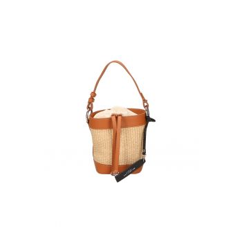Geanta bucket de piele si material textil