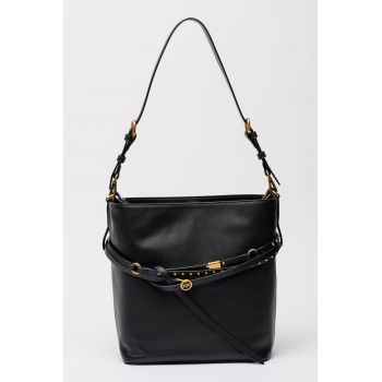 Geanta bucket din piele cu bareta ajustabila - Negru
