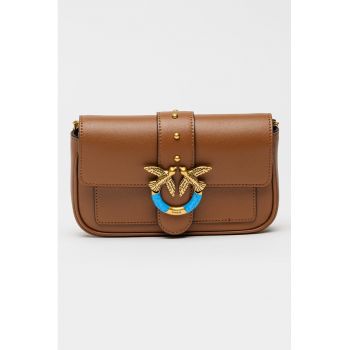 Geanta crossbody de piele cu lant Love One - Maro scortisoara