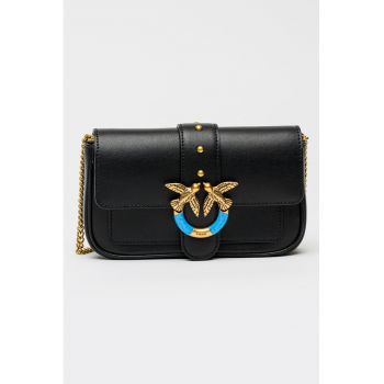 Geanta crossbody de piele cu lant Love One - Negru