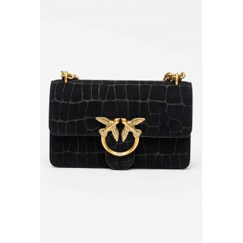 Geanta crossbody de piele nabuc Love One - Negru