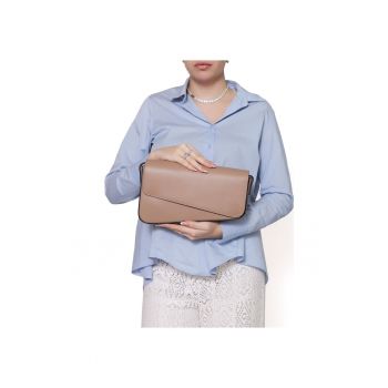 Geanta crossbody din piele cu clapa - Maro taupe