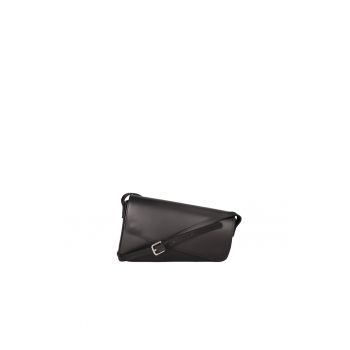 Geanta crossbody din piele cu clapa - Negru