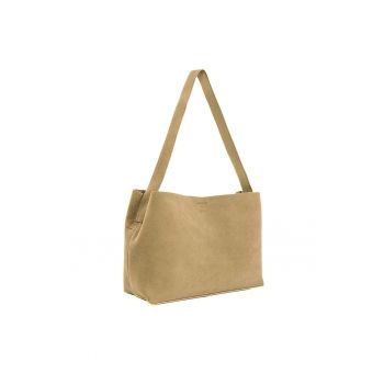 Geanta dama din piele intoarsa  FL39 Maya - shopper - A4 - cu catarama - curea reglabila - incapatoare - eleganta - pentru birou si zilnic - Bej