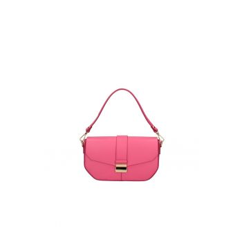 Geanta de piele cu maner si clapa - Fucsia