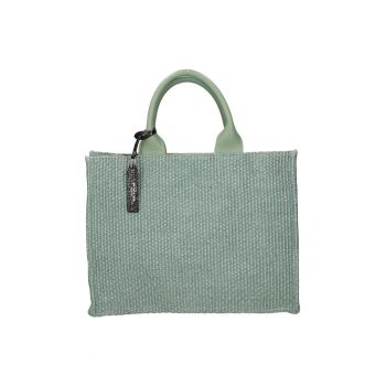 Geanta de piele si material textil cu maner - Verde menta