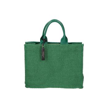 Geanta de piele si material textil cu maner