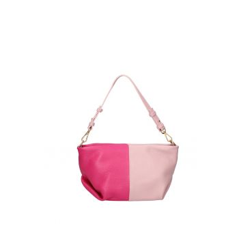 Geanta din piele cu model uni - fermoar si bareta de umar - Fucsia/Roz