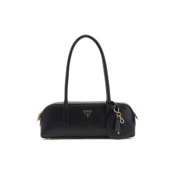 Geanta din piele ecologica cu bareta de umar si accesoriu logo Isobel - Negru