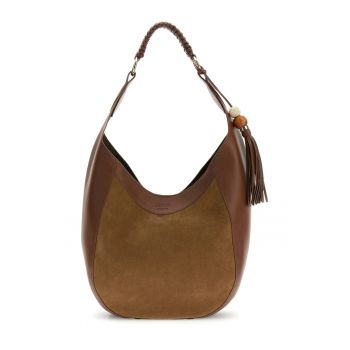Geanta hobo cu insertii de piele intoarsa HWZOSSP6210
