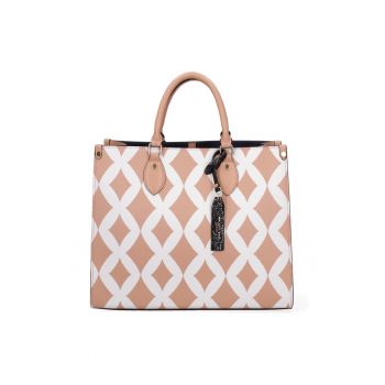 Geanta tote de piele cu model 37655 - Alb/Roz somon
