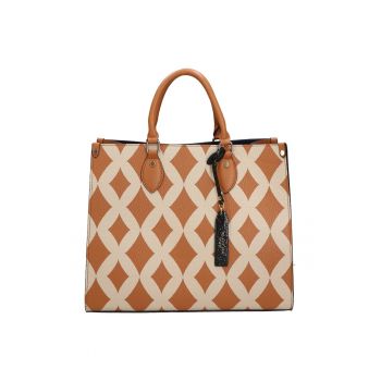 Geanta tote de piele cu model 37655 - Maro cognac