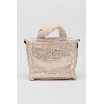 Geanta tote din material teddy cu logo - Bej deschis