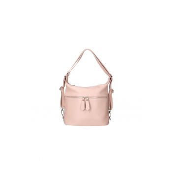 Rucsac convertibil de piele cu buzunare multiple - Roz deschis