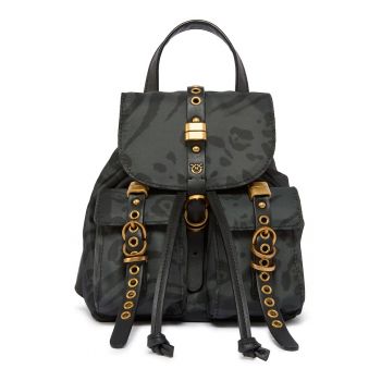 Rucsac cu model si buzunare frontale cu clapa - Negru/Mint