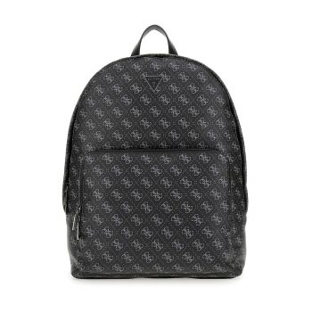 Rucsac de piele ecologica cu model monograma Milano - Negru/Alb optic