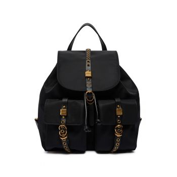 Rucsac din material textil cu garnituri de piele - Negru
